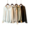 Women's Vintage Silk Blouse Long Sleeve Sheer Overshirt